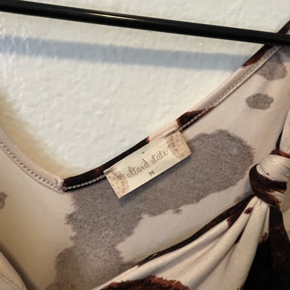 Altar'd State Cream and Brown Cow-Print Tie-Shoulder Bodysuit - Picture 5 of 8